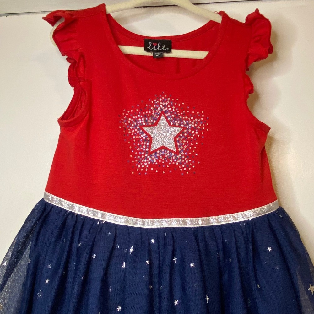 Lilt Girls 5T 4th of July Dress Red Blue Star Fireworks Independence Day Tutu